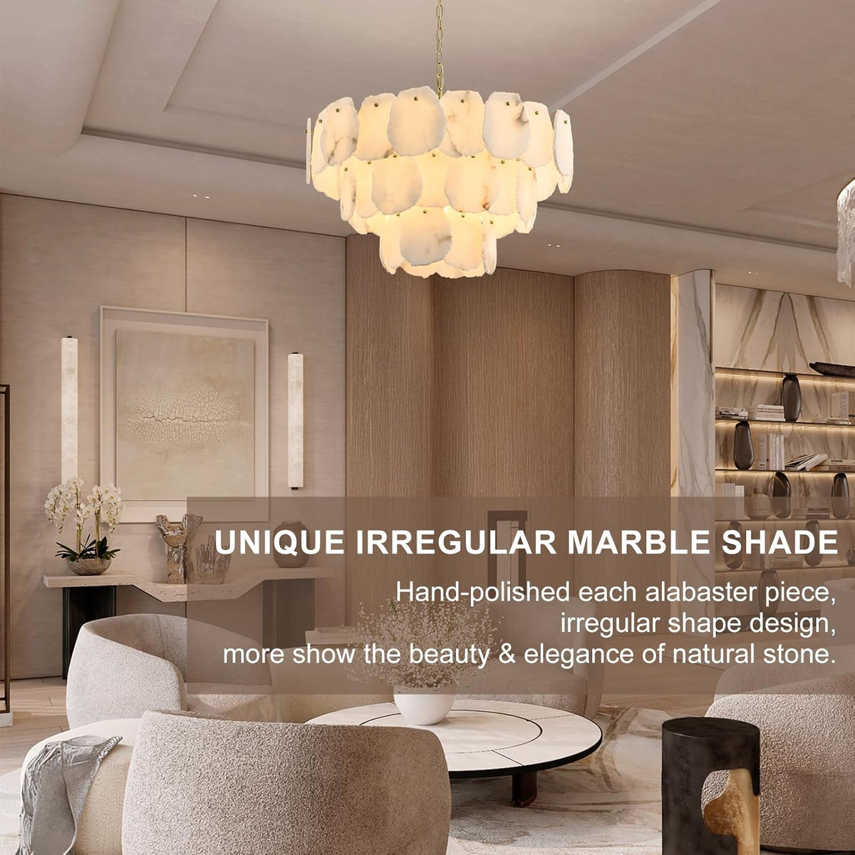 Talan Alabaster Round 3-Tier Chandelier 32″