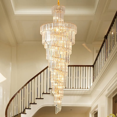 Tiered Foyer Staircase Spiral Crystal Chandelier Hotel Hall/ Entrance High Ceiling Pendant Lighting Fixture - cyranlamps