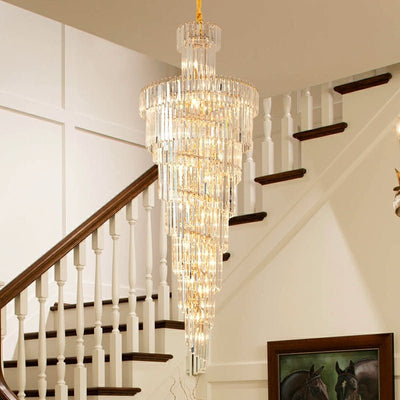 Tiered Foyer Staircase Spiral Crystal Chandelier Hotel Hall/ Entrance High Ceiling Pendant Lighting Fixture - cyranlamps