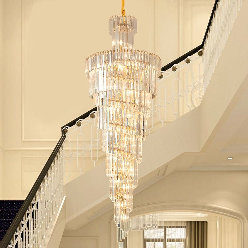 Tiered Foyer Staircase Spiral Crystal Chandelier Hotel Hall/ Entrance High Ceiling Pendant Lighting Fixture - cyranlamps