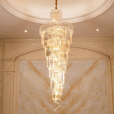Tiered Foyer Staircase Spiral Crystal Chandelier Hotel Hall/ Entrance High Ceiling Pendant Lighting Fixture - cyranlamps