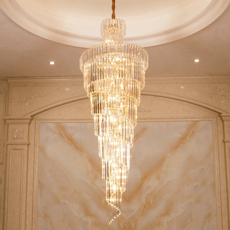 Tiered Foyer Staircase Spiral Crystal Chandelier Hotel Hall/ Entrance High Ceiling Pendant Lighting Fixture - cyranlamps