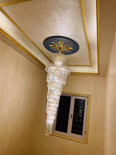 Tiered Foyer Staircase Spiral Crystal Chandelier Hotel Hall/ Entrance High Ceiling Pendant Lighting Fixture - cyranlamps