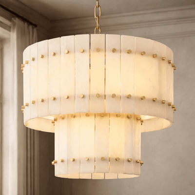 Valmont 2 - Tier Marble Chandelier 23" - cyranlamps