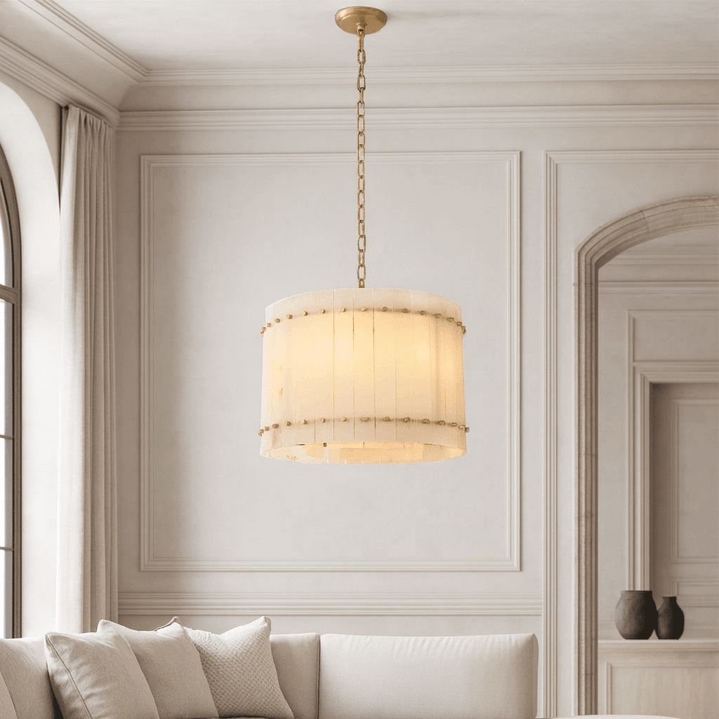 Valmont Marble Round Chandelier 16" - cyranlighting