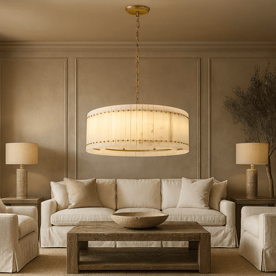 Valmont Marble Round Chandelier 31" - cyranlighting