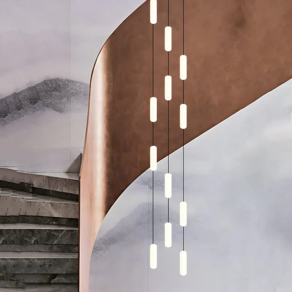 White Long Tube Multi Light Staircase Chandelier - Cyran Lamps