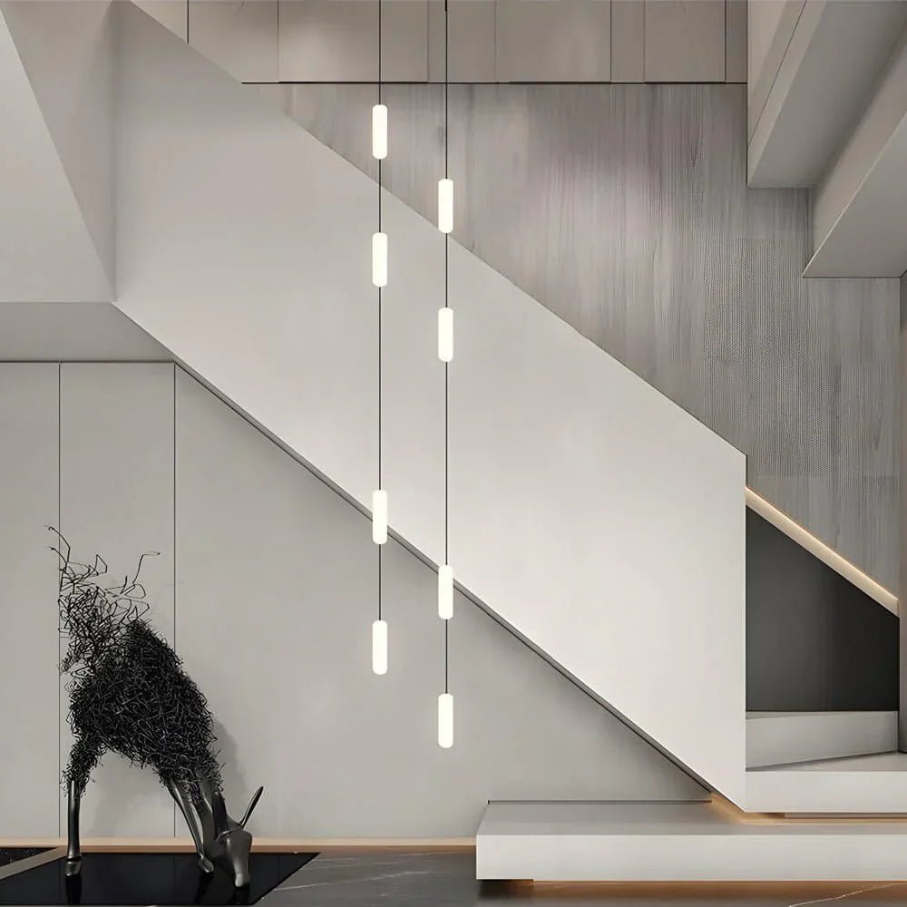 White Long Tube Multi Light Staircase Chandelier - Cyran Lamps